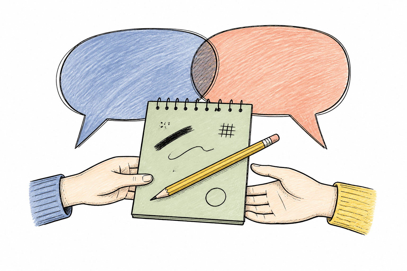 Two messages and a notebook capturing shared ideas